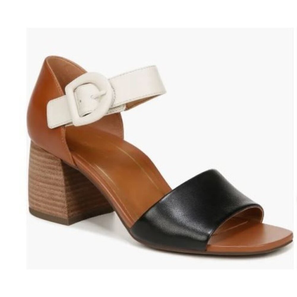 Vionic Womens Black Tan Leather Chardonnay Block Heel Sandals Sz 9 M New